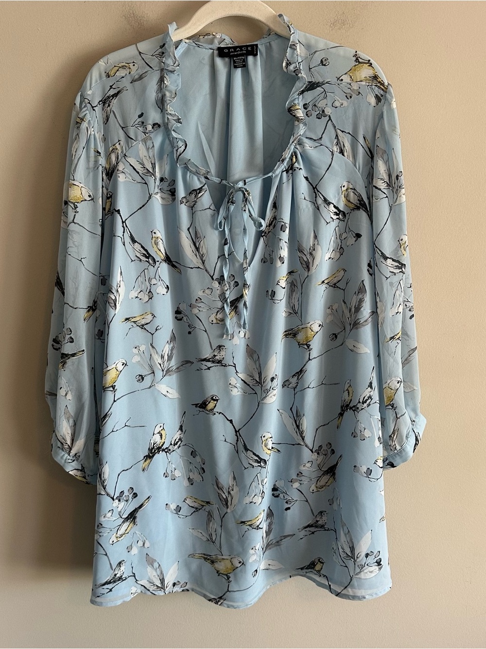 Grace Woman Belk Chiffon Blue Bird 3/4 Sleeve Blouse Shirt Plus Size Top 3X